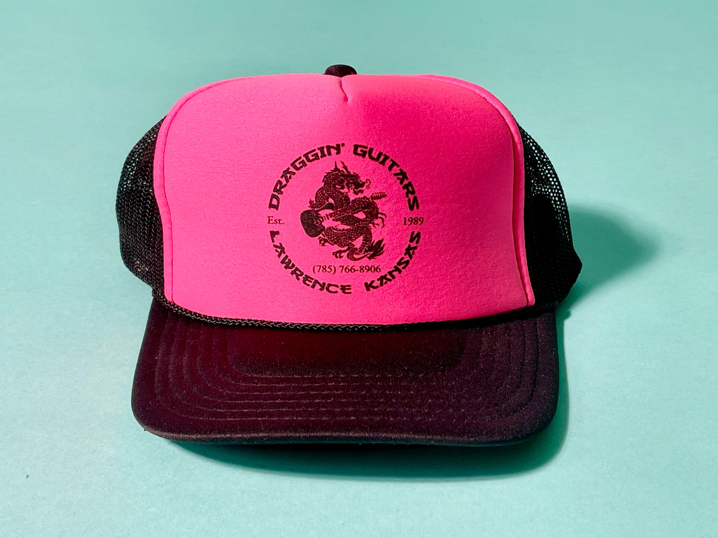 Draggin' Guitars Trucker Hat 1980's Neon Pink/Black