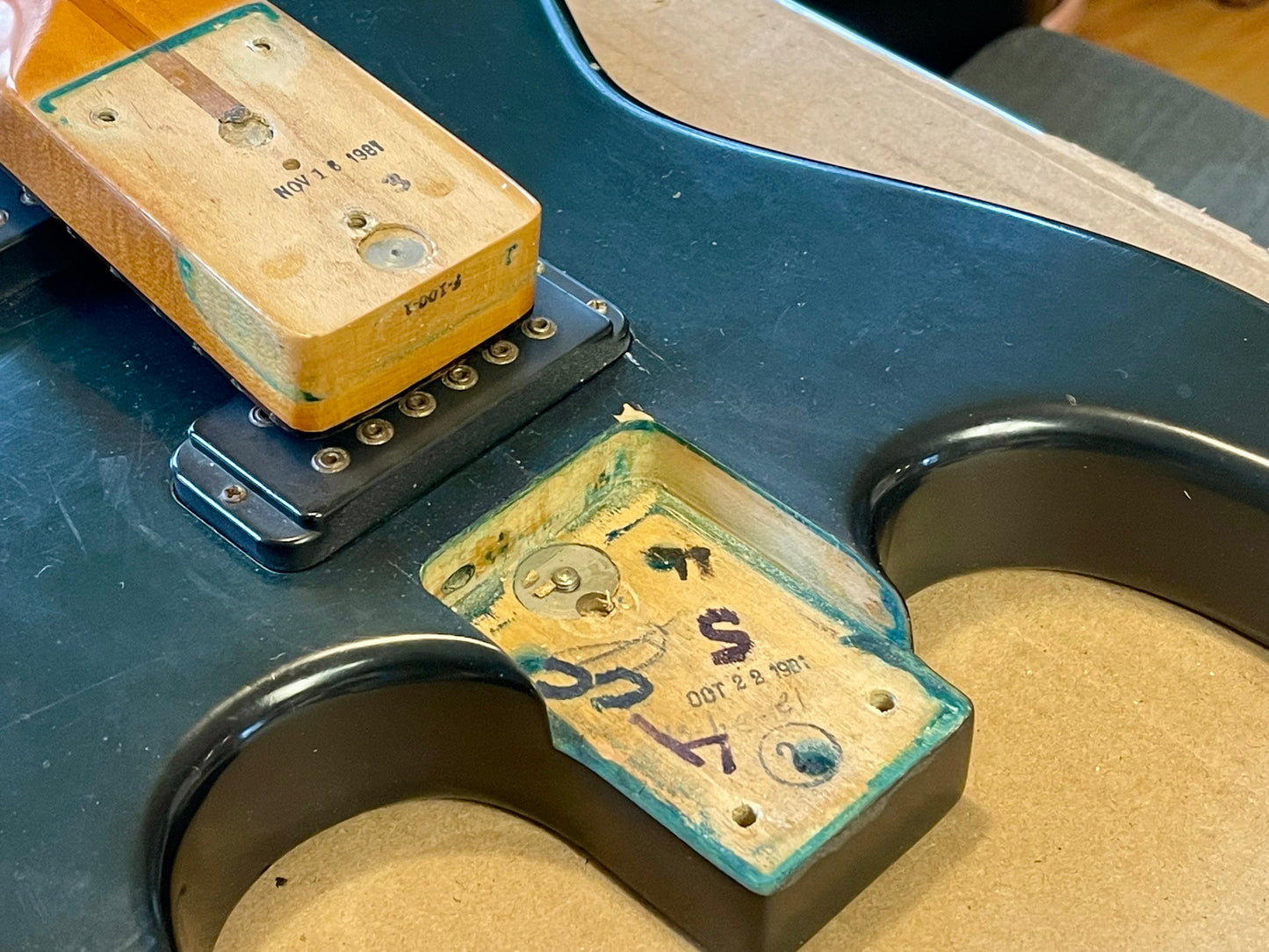 1981 G&L F-100 series I Transparent Ocean Turquoise Custom Color strings through body!