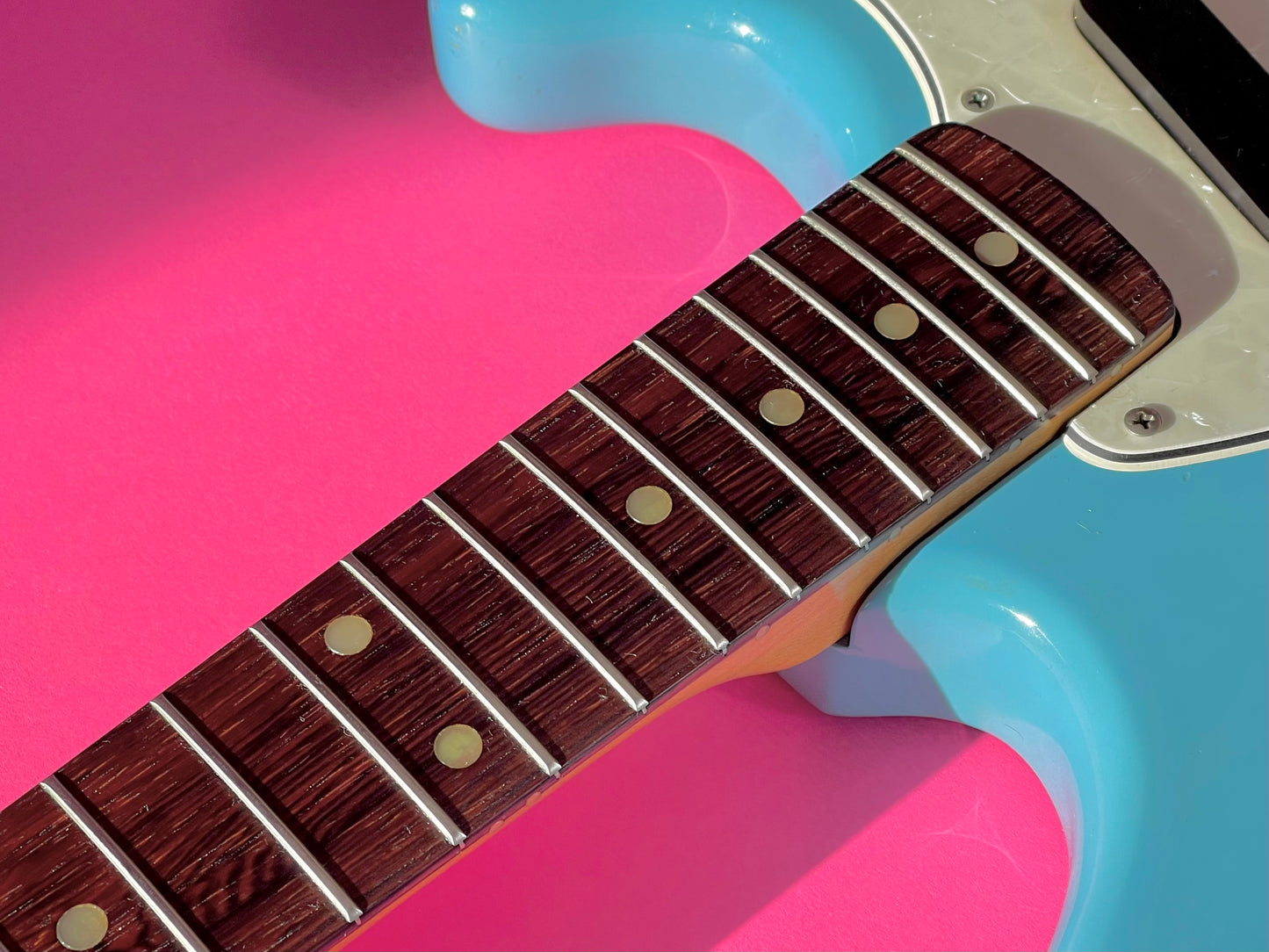1966 Fender Musicmaster II Daphne Blue near mint condition, early small-ball headstock