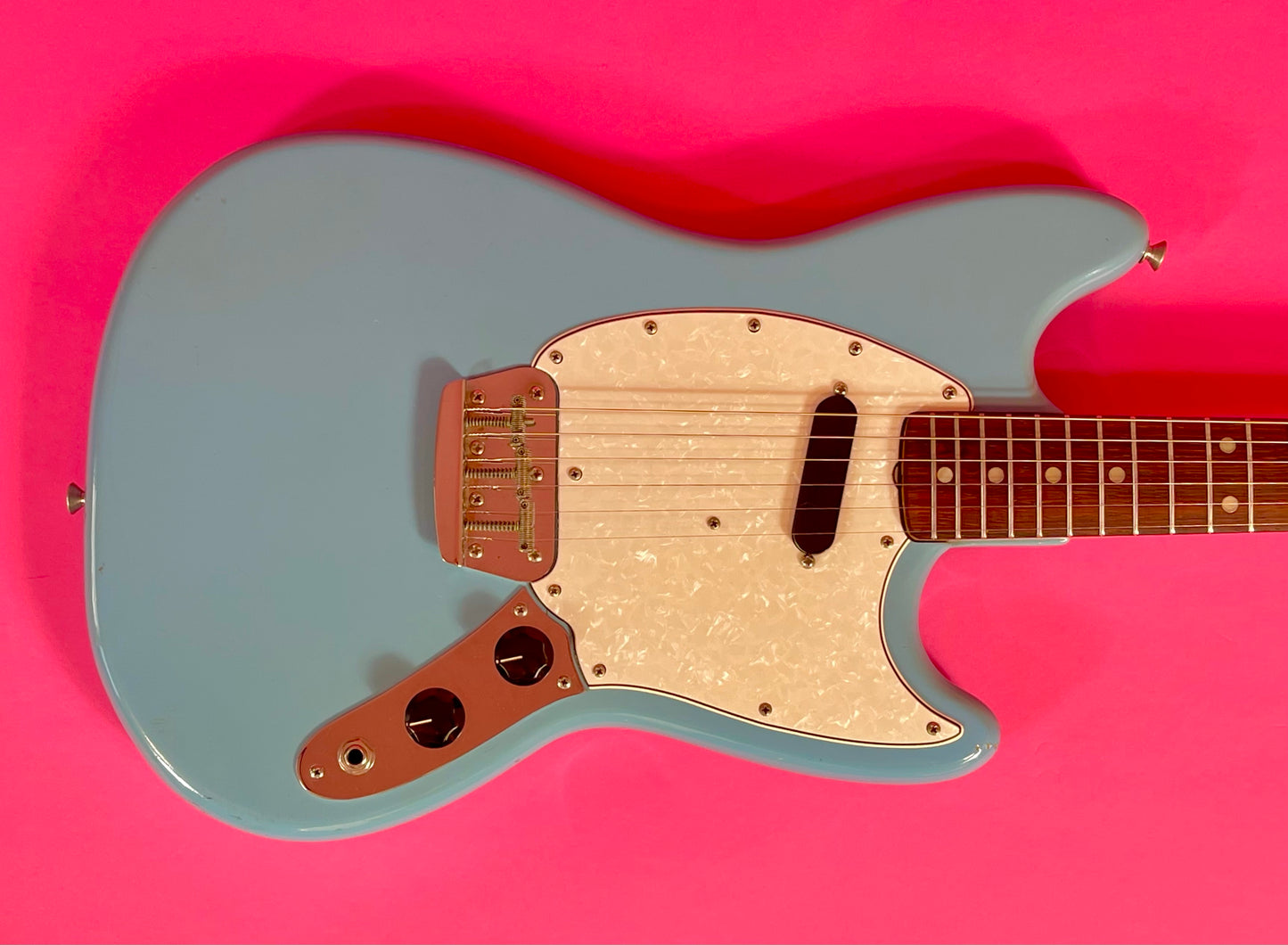 1966 Fender Musicmaster II Daphne Blue near mint condition, early small-ball headstock