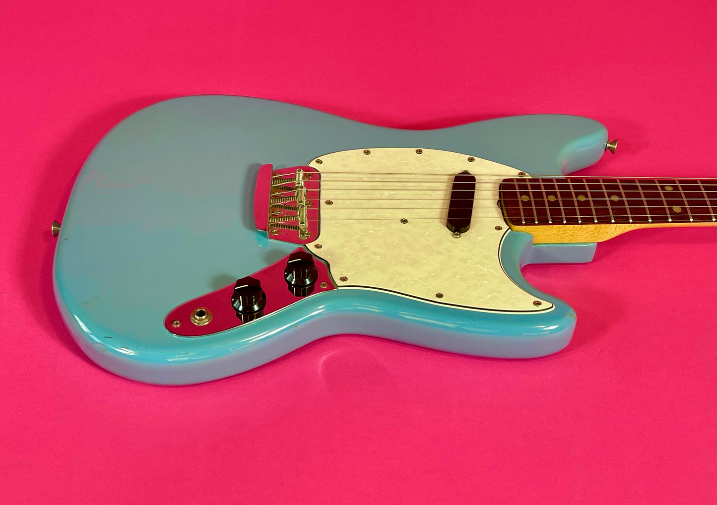 1966 Fender Musicmaster II Daphne Blue near mint condition, early small-ball headstock