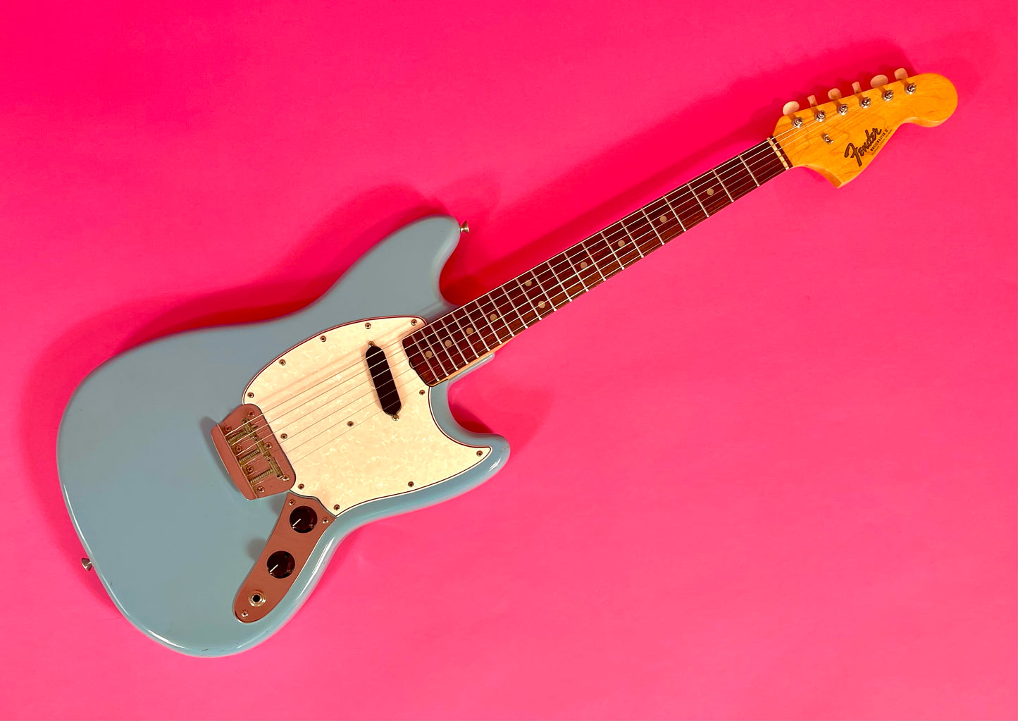1966 Fender Musicmaster II Daphne Blue near mint condition, early small-ball headstock
