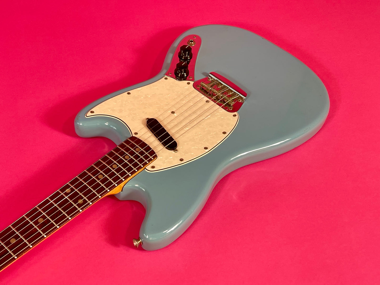 1966 Fender Musicmaster II Daphne Blue near mint condition, early small-ball headstock