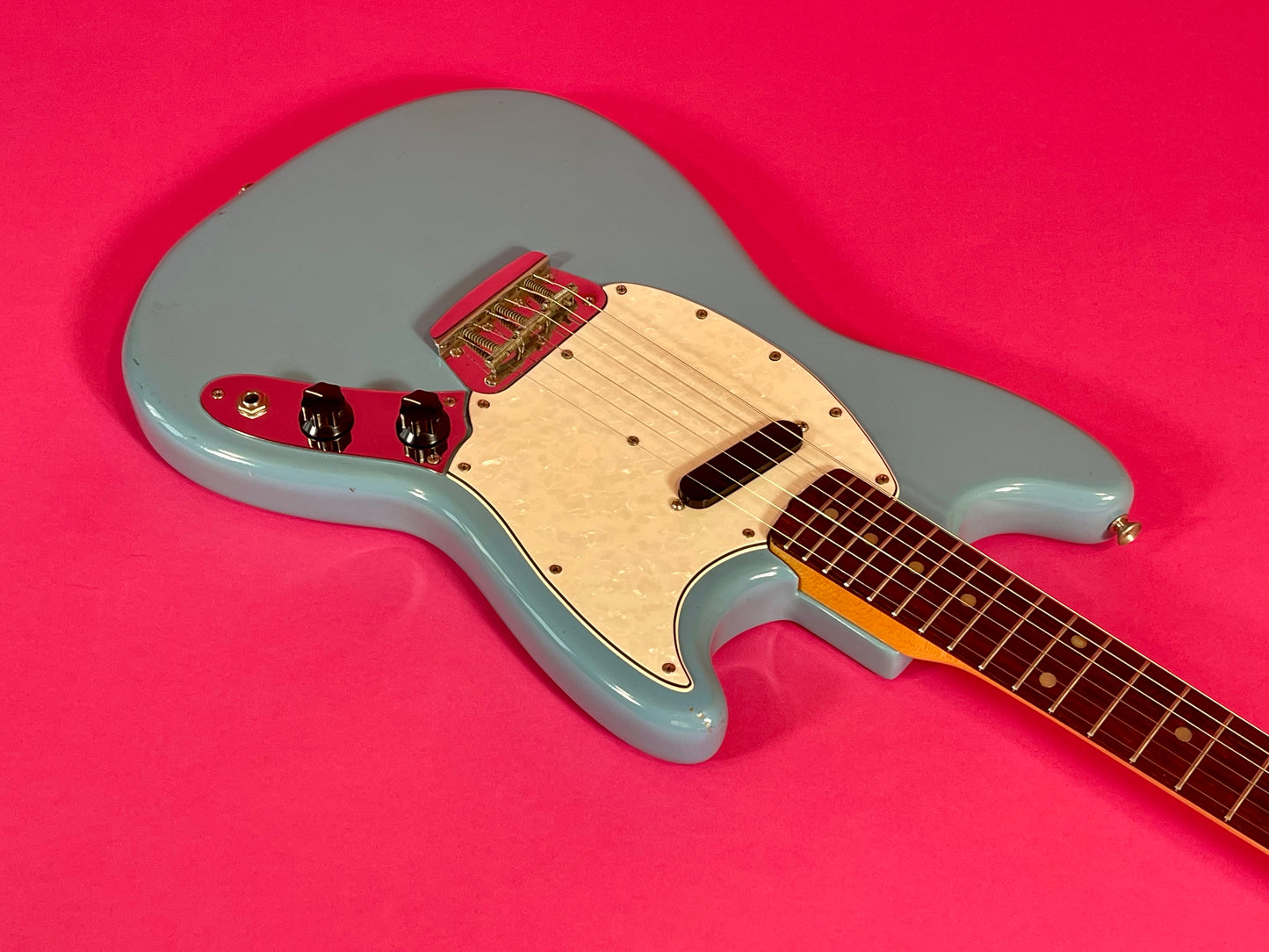1966 Fender Musicmaster II Daphne Blue near mint condition, early small-ball headstock