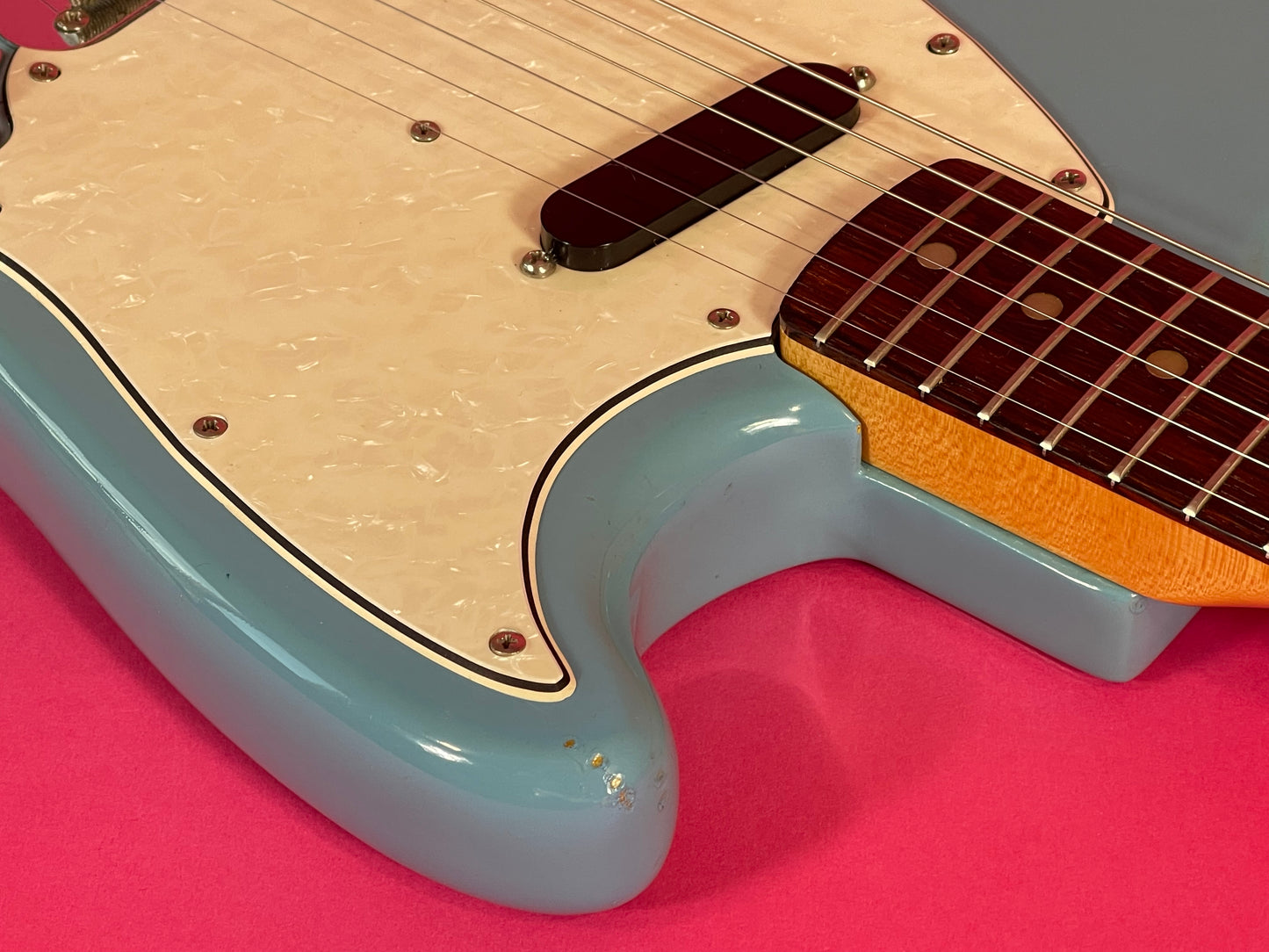 1966 Fender Musicmaster II Daphne Blue near mint condition, early small-ball headstock