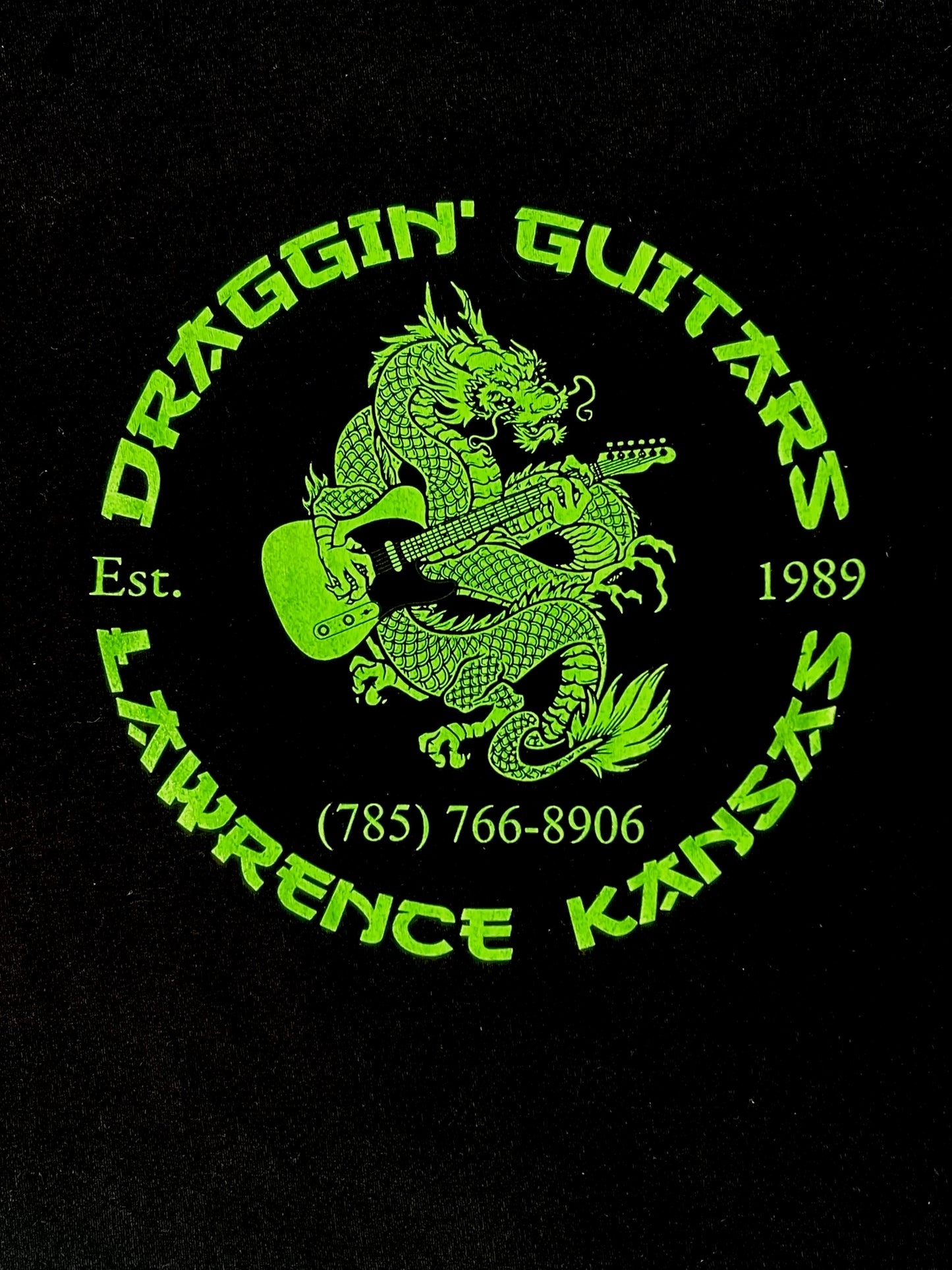Draggin' Guitars OG Blackguard 2022 Tour T-shirt Black with Sublime Green ink
